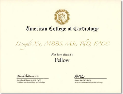 我院副院长谢良地教授荣获美国心脏病学院授予的专家会员（FACC）称号